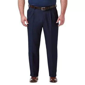 Big & Tall Haggar Premium Comfort Классический крой Плиссированные классические брюки с расширяющимся поясом, синий