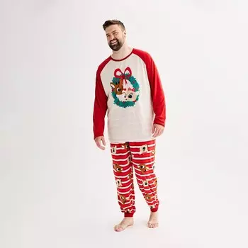 Big & Tall Jammies For Your Families Комплект пижамного верха и штанов с красным оленем Рудольфа Licensed Character, мультиколор