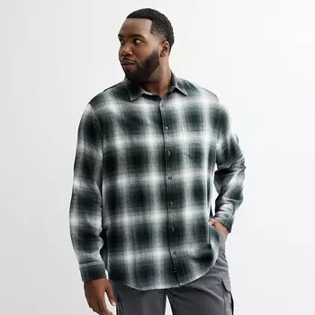 Big & Tall Sonoma Goods For Life Фланелевая рубашка с длинными рукавами, цвет Black Green Plaid