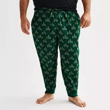 Big & Tall Sonoma Goods For Life Пижамные штаны с фланелевыми полосками внизу, цвет Green Pine Print