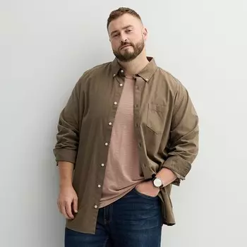 Big & Tall Sonoma Goods For Life Рубашка на пуговицах идеальной длины, цвет Chocolate Chip Dobby