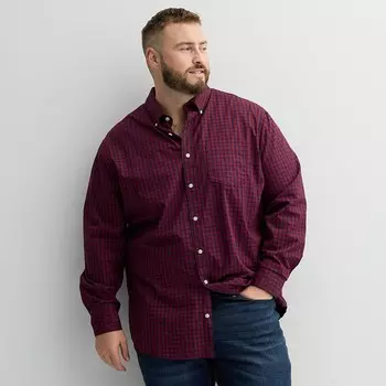 Big & Tall Sonoma Goods For Life Рубашка на пуговицах идеальной длины, цвет Red Navy Gingham