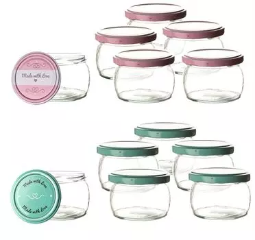 BigDeanНабор из 12 баночек для консервирования с крышками розового и пастельно-зеленого цвета, выполненных с любовью, 260 мл. Артикул: Прозрачный: 12 штук Thats Shopping GmbH