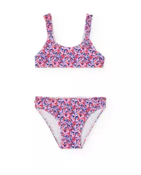 Бикини для девочки с цветочным принтом и собранными бретелями Boboli, цвет Rosa