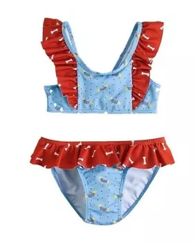 Бикини для девочки с принтом и контрастными рюшами Dadati, синий