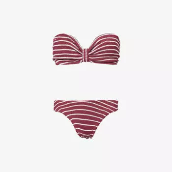 Бикини jean в полоску из переработанного полиэстера Hunza G, цвет wine/white