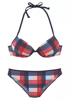 Бикини на косточках s.Oliver Push-up Bikini, цвет navy/light blue/pastel red