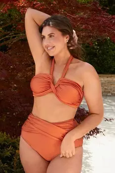 Бикини Palm Tree: верх-бандо с бретельками и низ с завышенной талией Linzi, бежевый