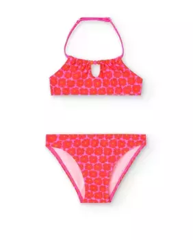 Бикини с цветочным принтом и вырезом халтер для девочки Boboli, красный