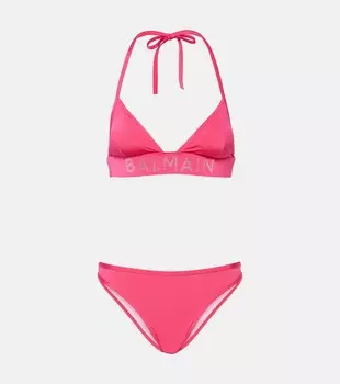 Бикини с кристаллами и логотипом Balmain, розовый