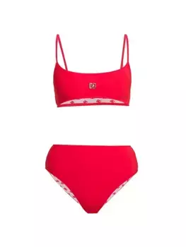 Бикини с логотипом и высокой талией Dolce&Gabbana, цвет rosso