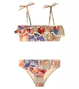 Бикини с оборками и узором пейсли Zimmermann Kids, разноцветный