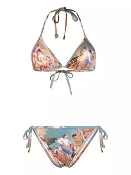 Бикини с треугольными чашками и графичным принтом Balmain, синий