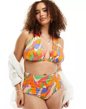 Бикини с завышенной талией и ярким абстрактным узором ASOS DESIGN Curve – Mix & – D 3