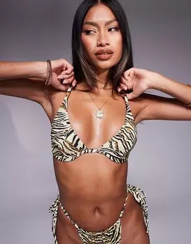 Бикини-топ Gia на косточках с анималистичным принтом от ASOS DESIGN