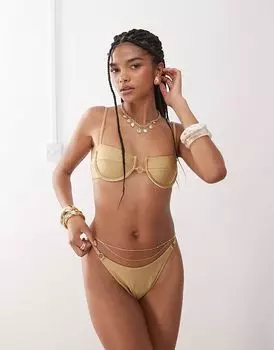 Бикини-топ Miss Selfridge с металлическими чашечками, золотистого цвета