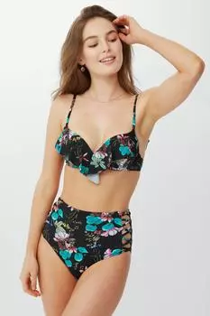 Бикини-топ на косточках с цветочным принтом Debenhams, черный