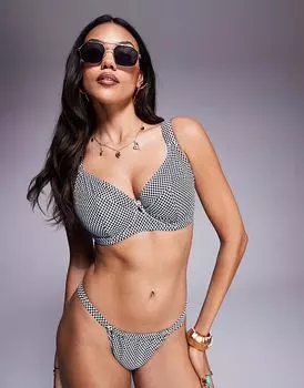 Бикини-топ на косточках с геометрическим узором Wolf & Whistle в черно-белом цвете