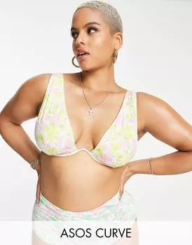 Бикини-топ на косточках с разноцветным цветочным принтом ASOS DESIGN Curve mix and match