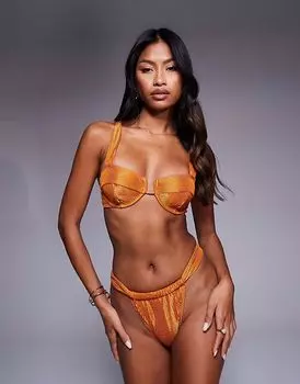 Бикини-топ на косточках South Beach с мятым узором медного цвета