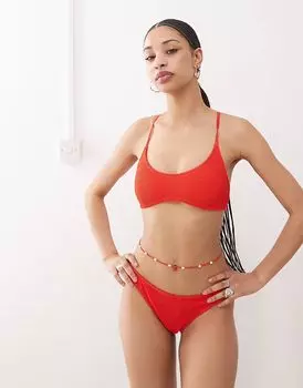 Бикини-топ Weekday Sun с глубоким круглым вырезом, эксклюзивно для ASOS, красного цвета