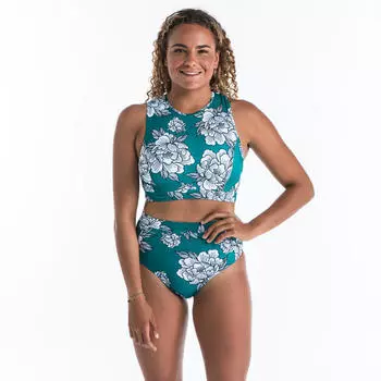 Бикини-топ женский бюстье на молнии сзади Carla Peony зеленый/белый OLAIAN, зеленый