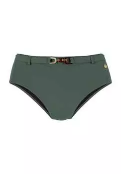 Бикини-Трусы Yves с высокой талией и декоративным поясом Lascana, зеленый
