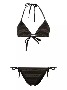 Бикини в полоску с логотипом Balmain, коричневый