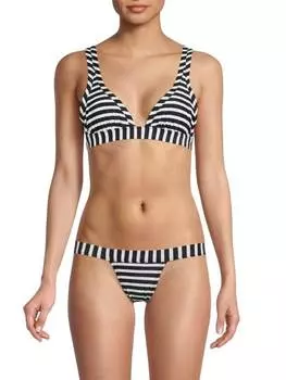Бикини верх Norma Kamali Uneven с треугольными чашечками в полоску, белый/черный