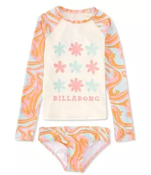 Billabong Big Girls 7-14 In The Groove Рашгард из двух частей с длинными рукавами и купальником, мультиколор