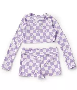 Billabong Big Girls 7-14 Укороченный купальник в клетку с длинными рукавами в клетку из двух частей, фиолетовый