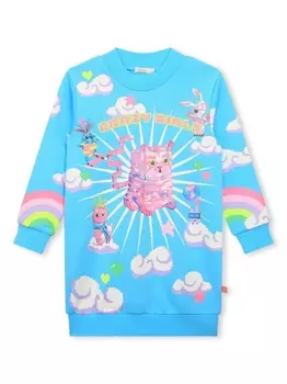 Billieblush платье с длинными рукавами и принтом, синий