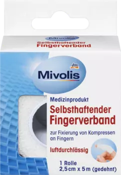 Бинт на палец самоклеющийся 2,5см х 5м (растянутый) 1 рулон 5м. Mivolis