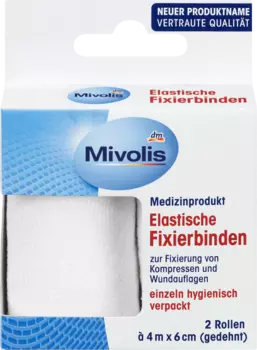Бинты эластичные фиксирующие 6 см х 4 м (растянутые) 2 рулона 8 м. Mivolis