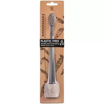 Био-зубная щетка и подставка The Natural Family Co. с мягкой нейлоновой щетиной и ручками из кукурузного крахмала, не содержащими ГМО — Monsoon Mist, The Natural Family Co