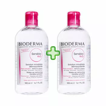 Bioderma Sensibio H2O, мицеллярная жидкость для очищения лица, 500 мл + 500 мл Naos