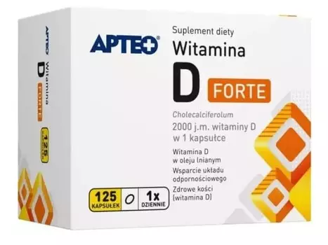 Биологически активная добавка Apteo Витамин D Форте 2000 МЕ, 125 капсул