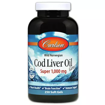 Биологически активная добавка, Carlson Labs, Wild Norwegian Cod Liver Oil Gems Super 1000 мг, 250 капсул