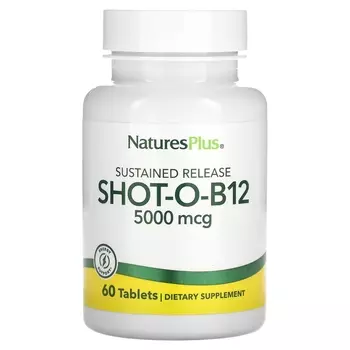Биологически активная добавка NaturesPlus, Shot-O-B12 с замедленным высвобождением, 5000 мкг., 60 таблеток
