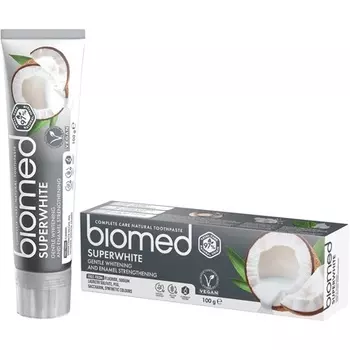 Biomed Superwhite 97% натуральная отбеливающая зубная паста, укрепляющая эмаль, со вкусом кокоса, веганская, без SLES, 100 г