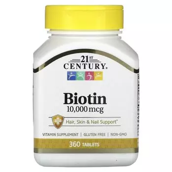 Биотин, 10 000 мкг, 360 таблеток 21St Century