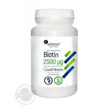 Биотин 2500 мкг для волос, кожи, ногтей, 120 таблеток, Aliness