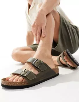 Birkenstock - Arizona - Кожаные сандалии цвета хаки