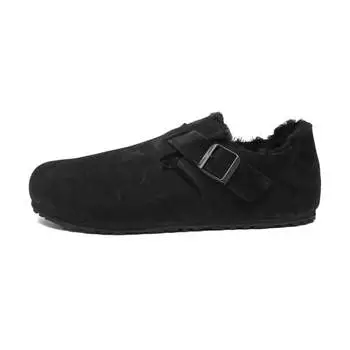 Birkenstock London Shearling, black suede