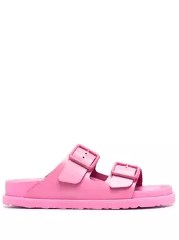 Birkenstock шлепанцы с тисненым логотипом и открытым носком, розовый