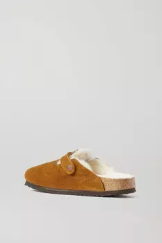 BIRKENSTOCK Замшевые тапочки Boston на подкладке из овчины, бежевый