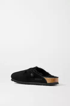 BIRKENSTOCK Замшевые тапочки Boston на подкладке из овчины, черный