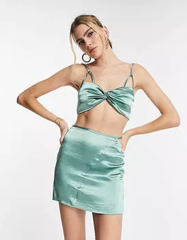 Бирюзовая атласная мини-юбка с вырезом Topshop