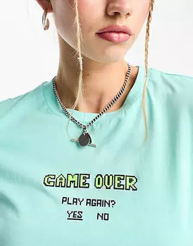 Бирюзовая футболка с надписью "game over" JJXX