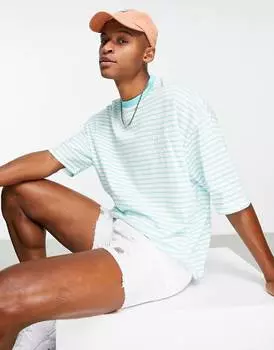 Бирюзовая футболка в полоску оверсайз ASOS DESIGN с вышивкой на груди - TURQUOISE - RED
